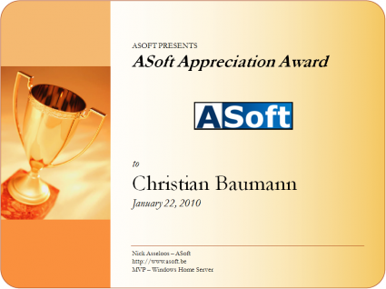 ASoft Appreciation Award Christian Baumann